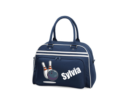 Illustrated retro bowling bags in multiple colours with personalisation