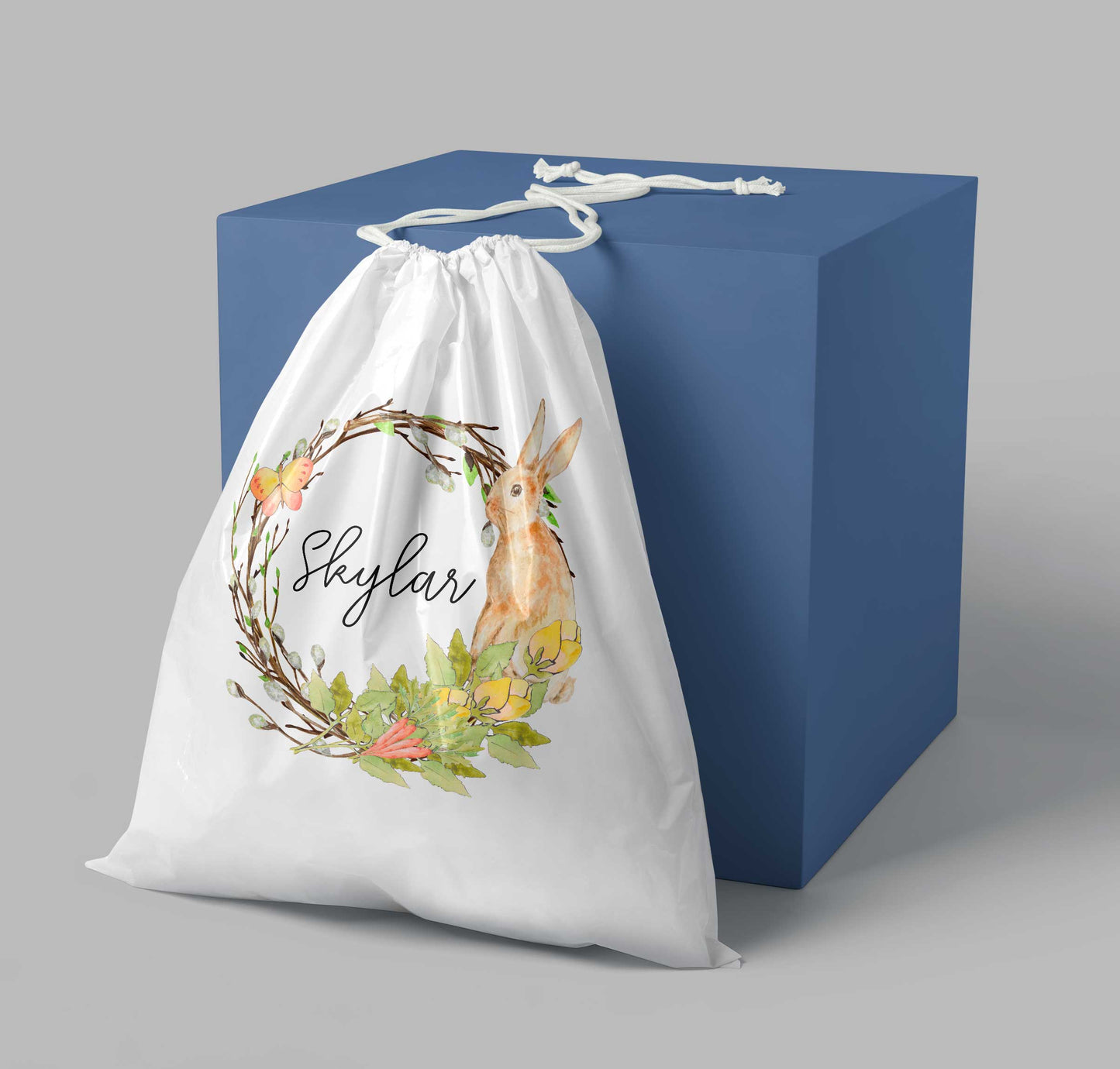 Easter gift bags in pink and blue with personalised name