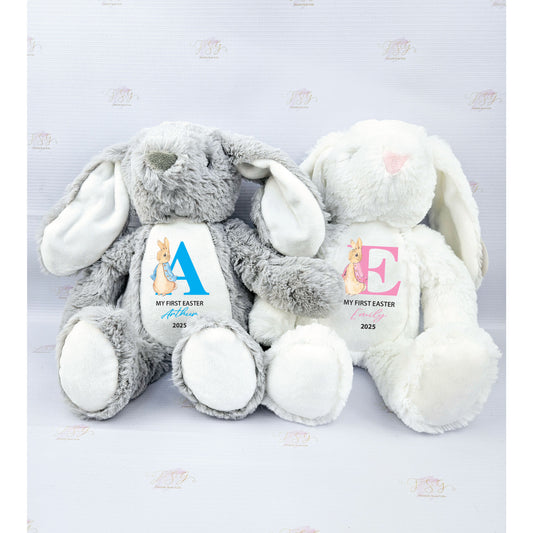 First Easter bunny plush showing colour options
