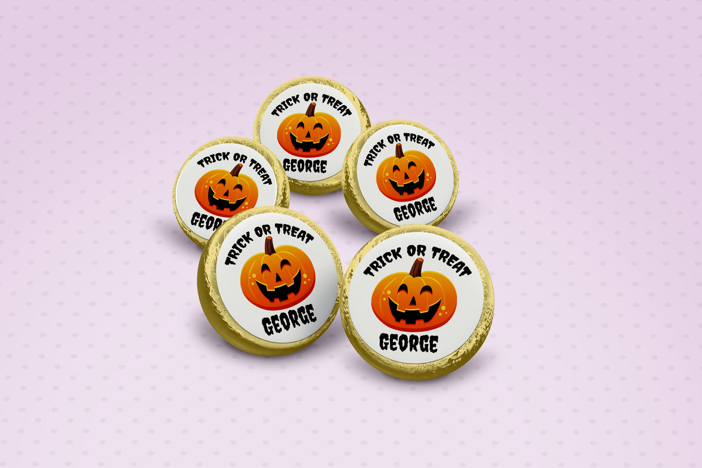 Halloween chocolate coins showing ghost and pumpkin designs