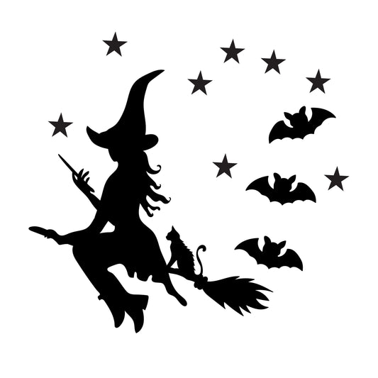 Witch and cat Halloween window sticker in regular size