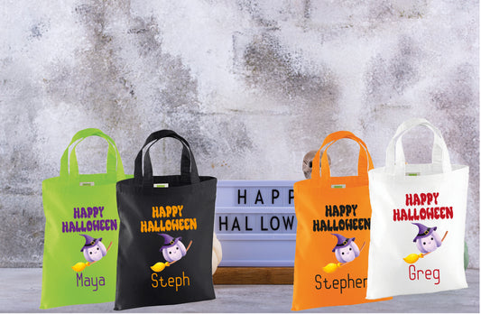 Happy Halloween trick or treat bags in multiple colours