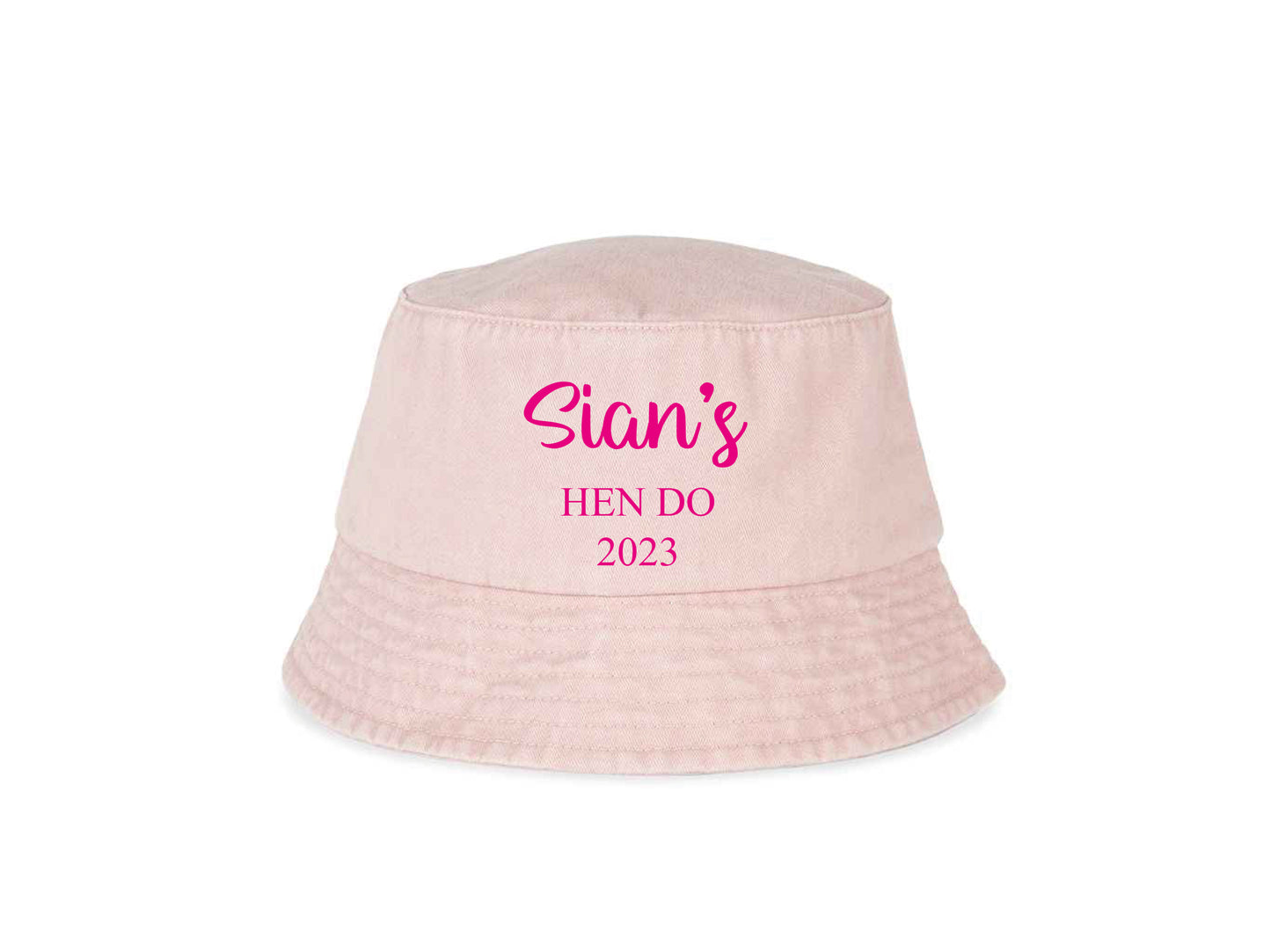 Personalised hen do bucket hat in washed petal rose for bride-to-be