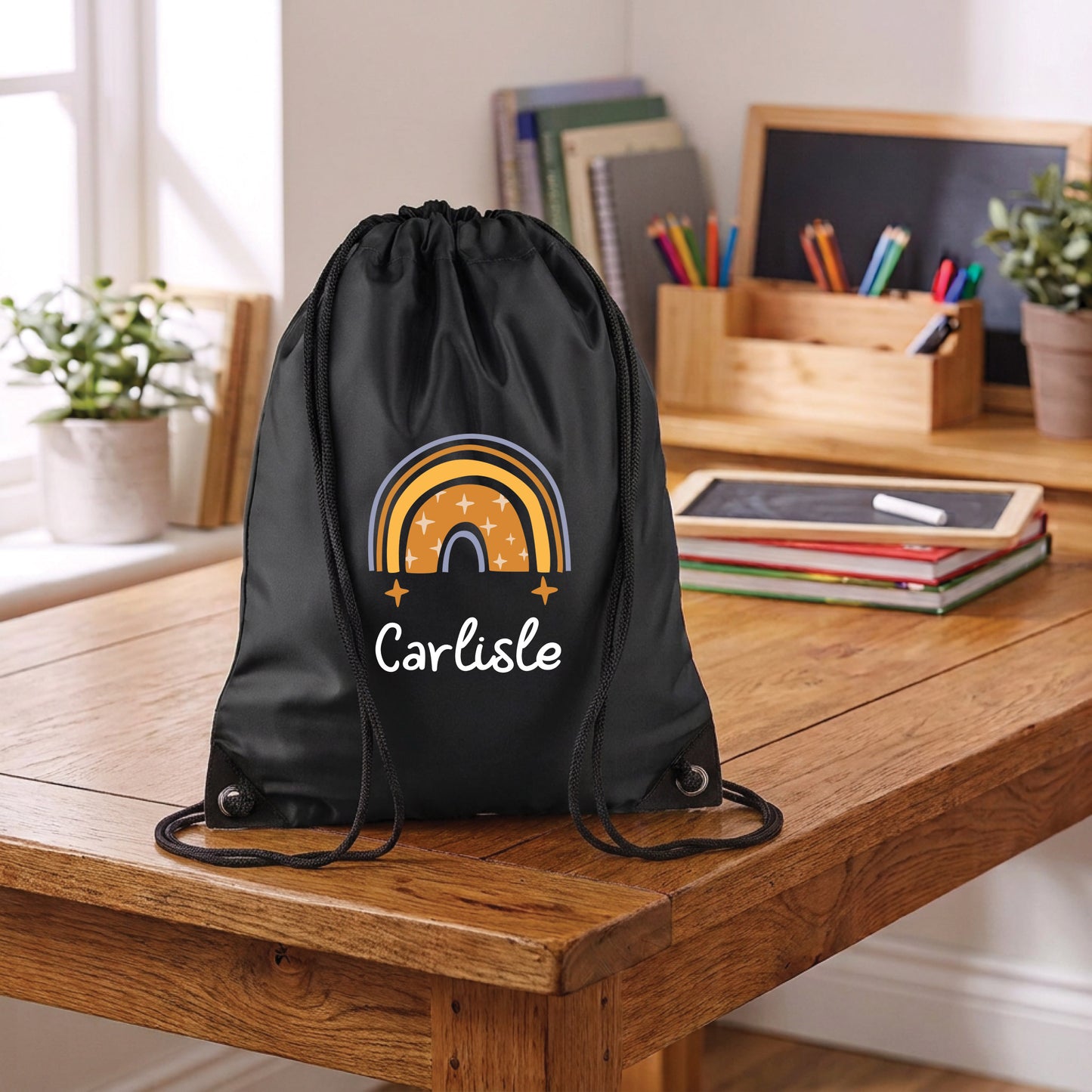 Personalised Rainbow Design Drawstring Gym Bag
