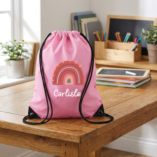 Personalised Rainbow Design Drawstring Gym Bag