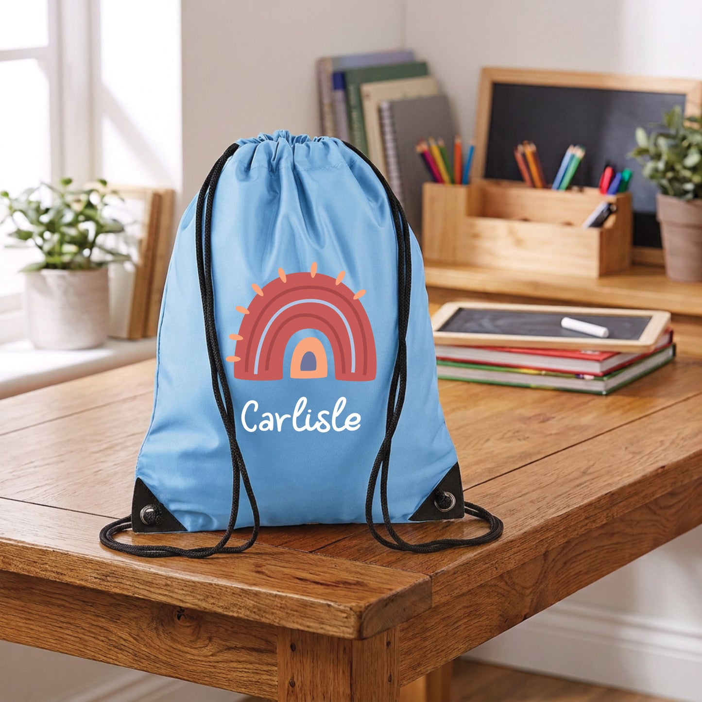 Personalised Rainbow Design Drawstring Gym Bag