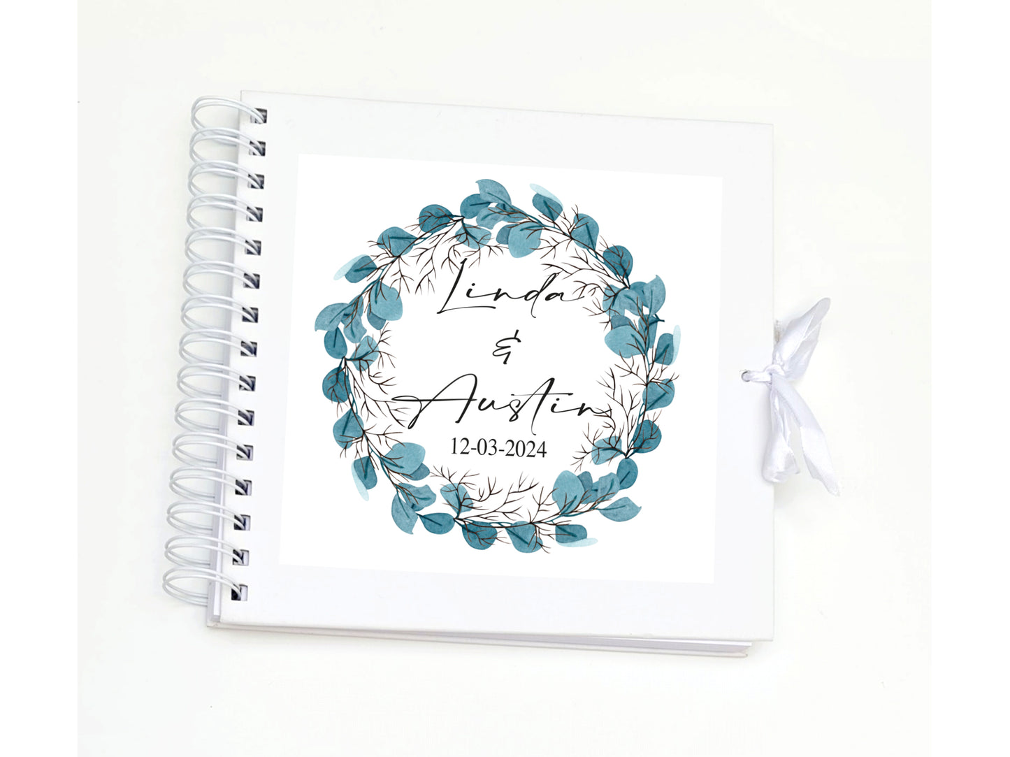 Personalised Wedding Scrap Book with Eucalyptus Design. Customised with Couple's name and wedding date