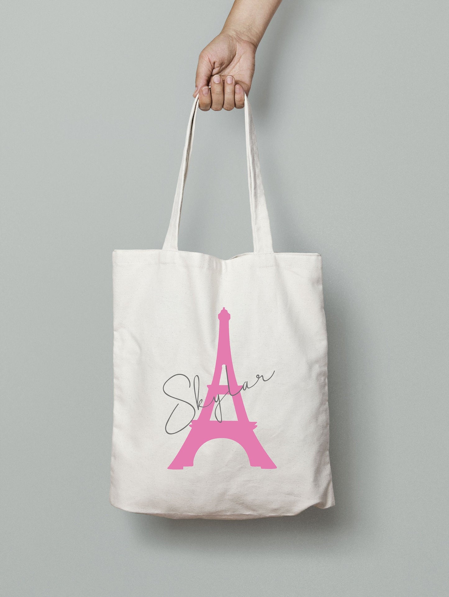 Personalised Eiffel Tower Paris themed tote bag with custom name for Paris lovers