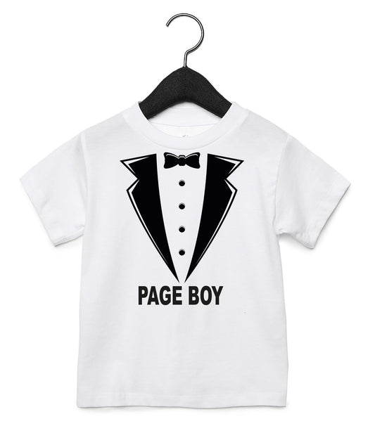 Back of personalised page boy shirt showing custom name personalisation