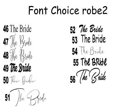 Font and floral monogram design options for personalised satin bridal robes with lace trim