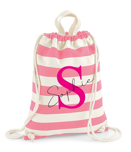 Personalised gym bags showing range of text colour personalisation options available