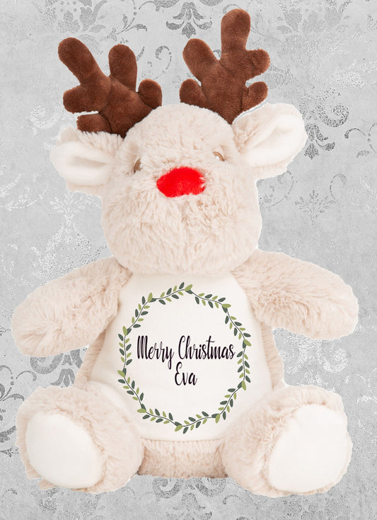 Personalised first Christmas penguin soft toy with baby's name and festive design