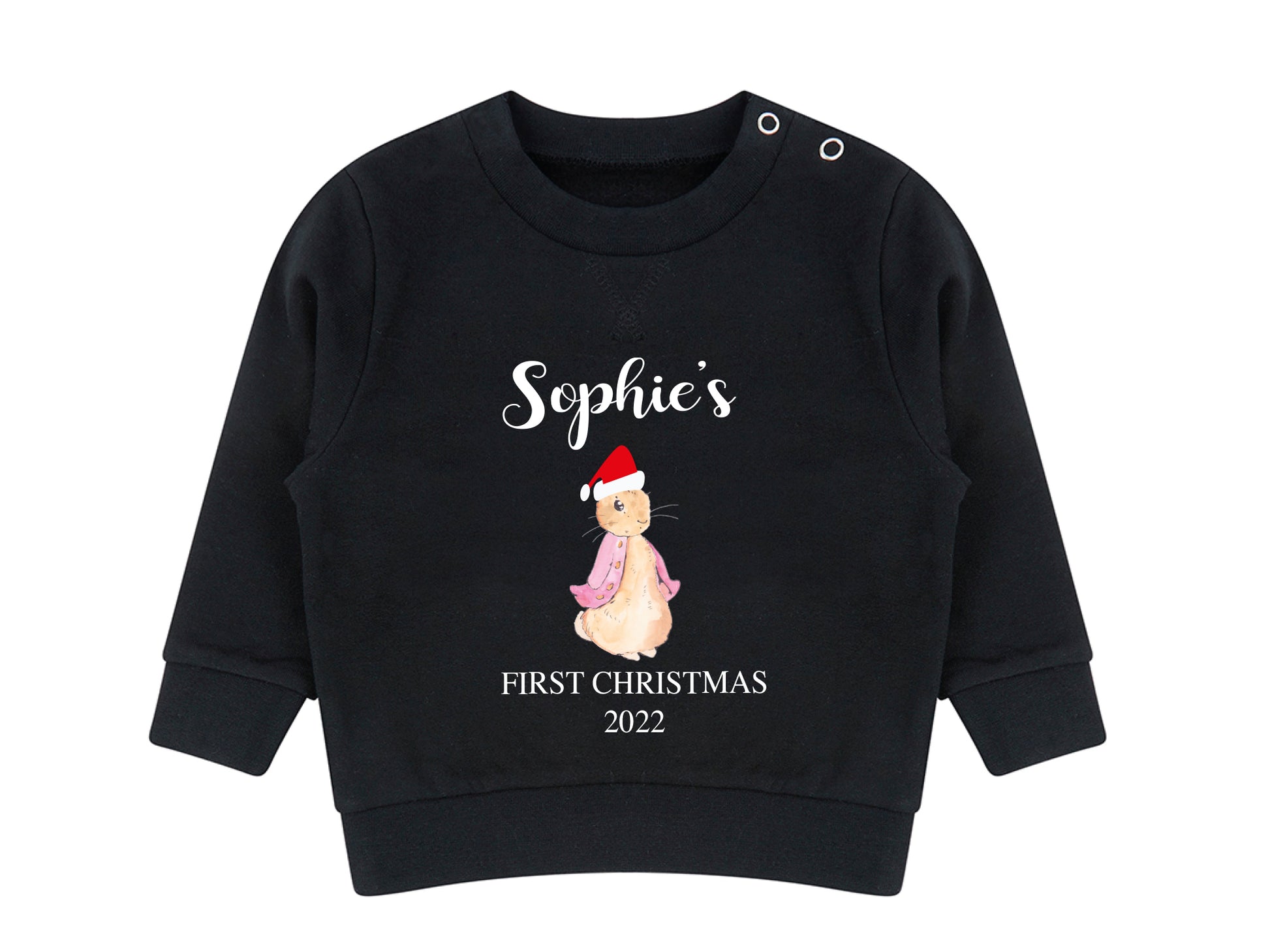 Personalised Peter Rabbit first Christmas jumper in pink with name