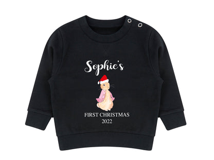 Personalised Peter Rabbit first Christmas jumper in pink with name