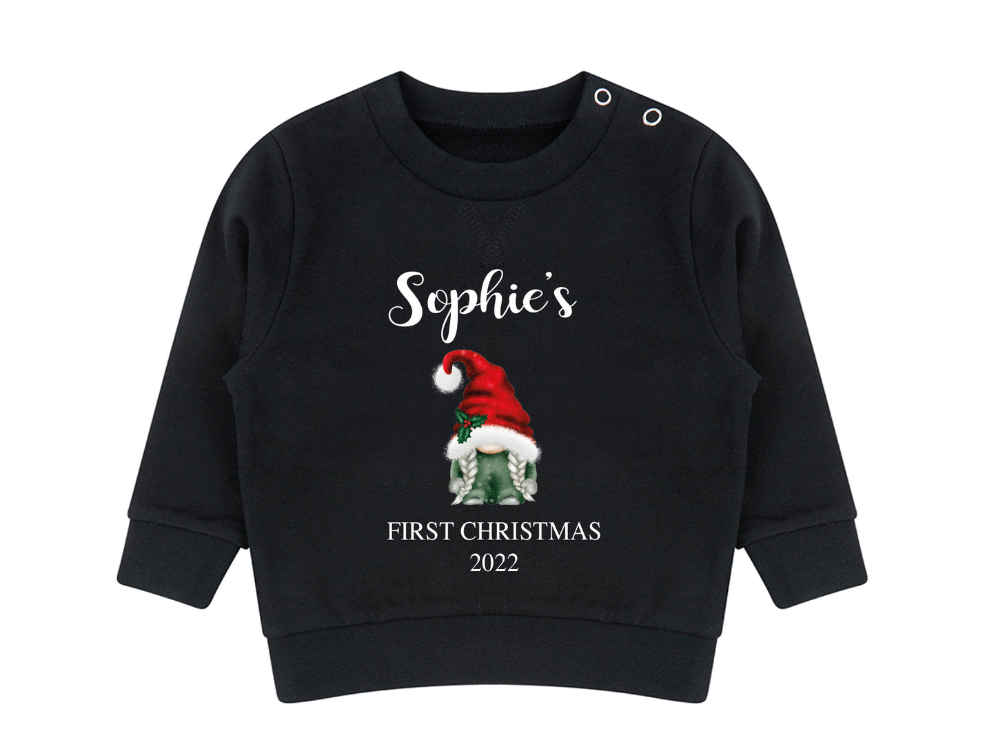 Personalised gonk first Christmas jumper with gnome design and name