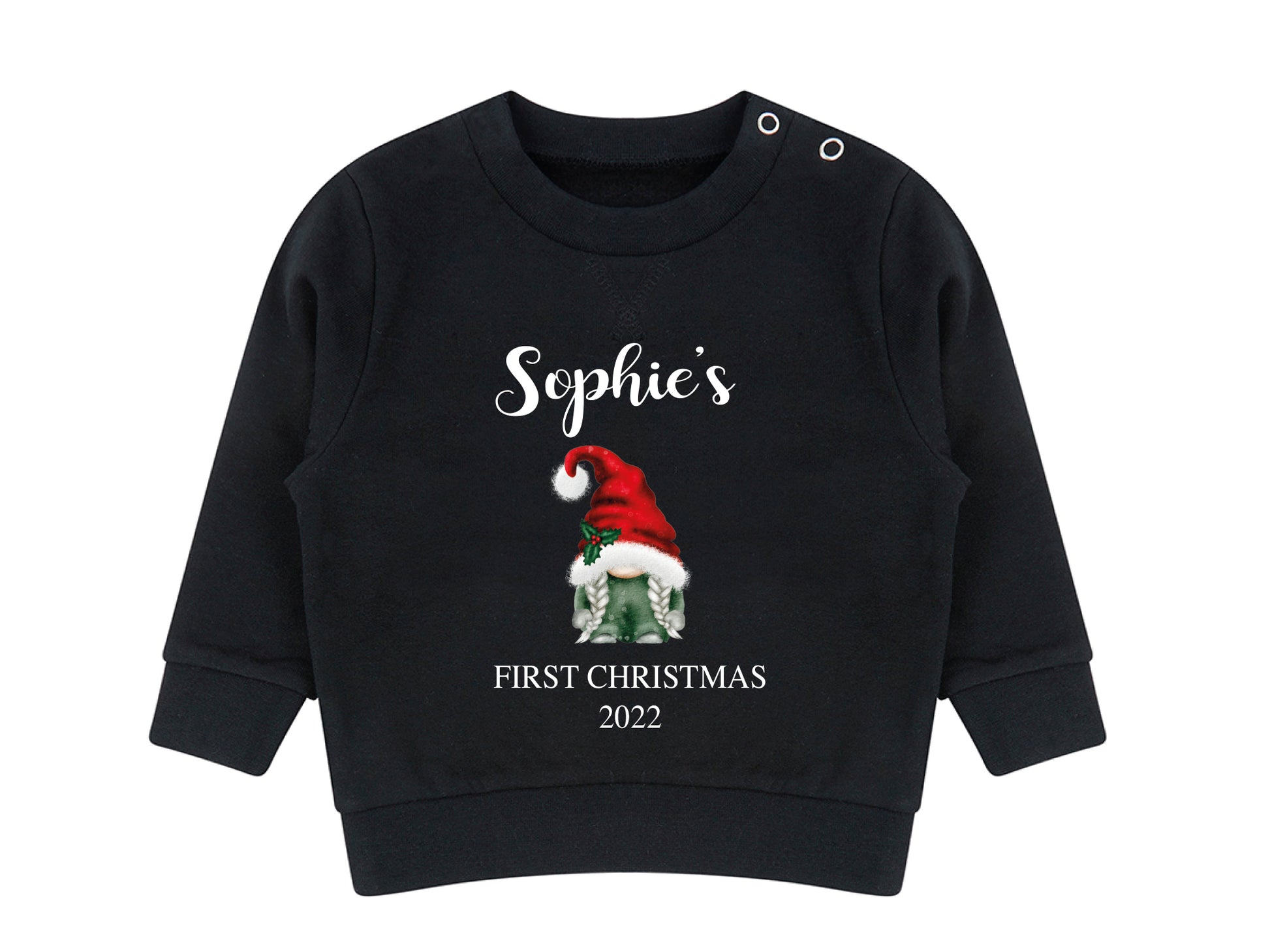 Personalised gonk first Christmas jumper with gnome design and name