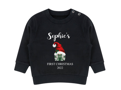Personalised gonk first Christmas jumper with gnome design and name
