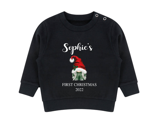 Personalised gonk first Christmas jumper with gnome design and name