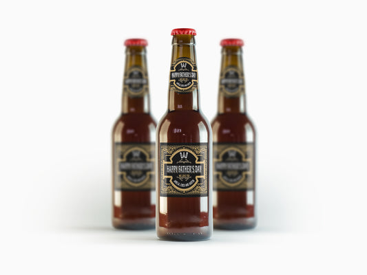 Personalised beer bottle label set with custom name for Fathers Day