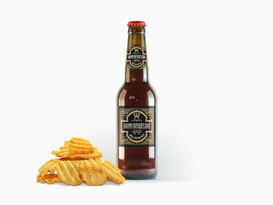 Beer bottle neck label and main label from personalised Fathers Day label set