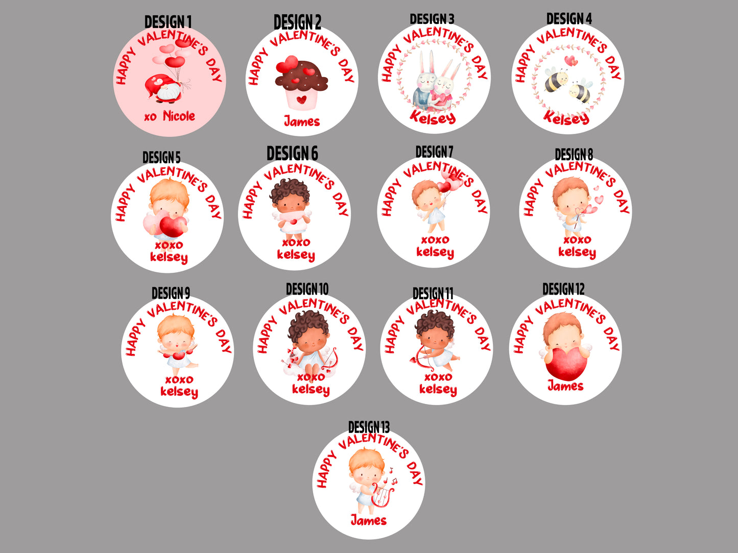 Valentine chocolate coins showing personalised name and teddy design options