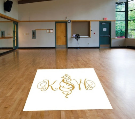 Custom floor decal for events showing personalised themed design for weddings and birthdays