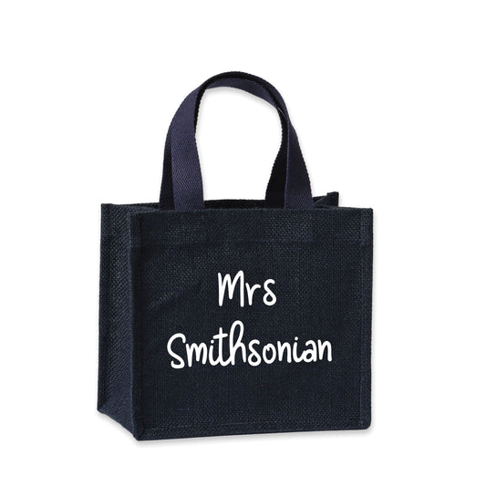 Teacher tote bag showing size and colour options