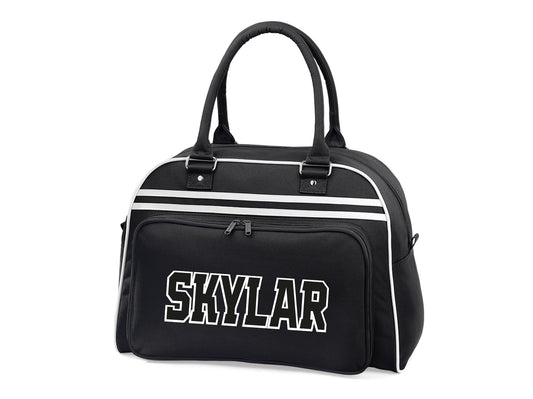 Personalised retro bowling bag with custom name and contrast detailing