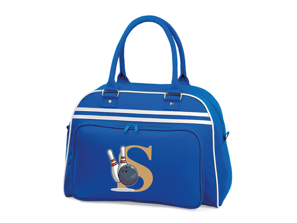 Royal blue and white bowling bag personalised