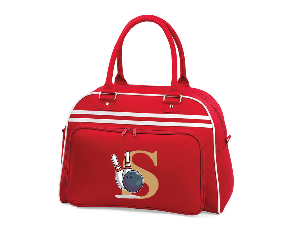 Red and white bowling bag personalised