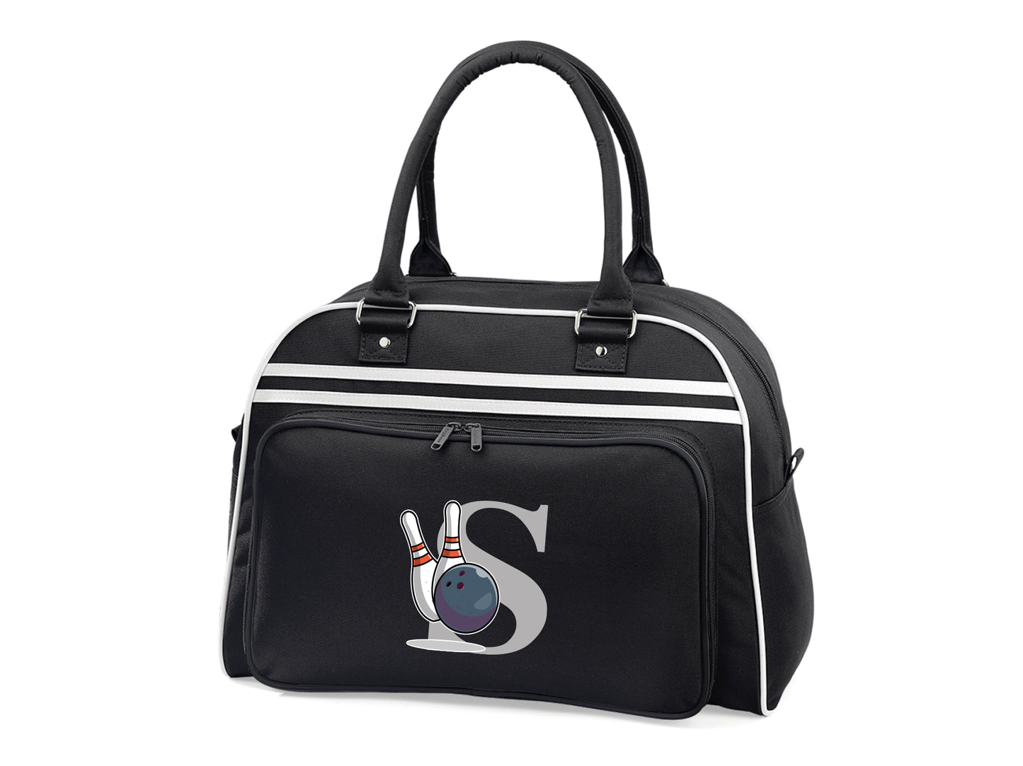 Black and white bowling bag personalised