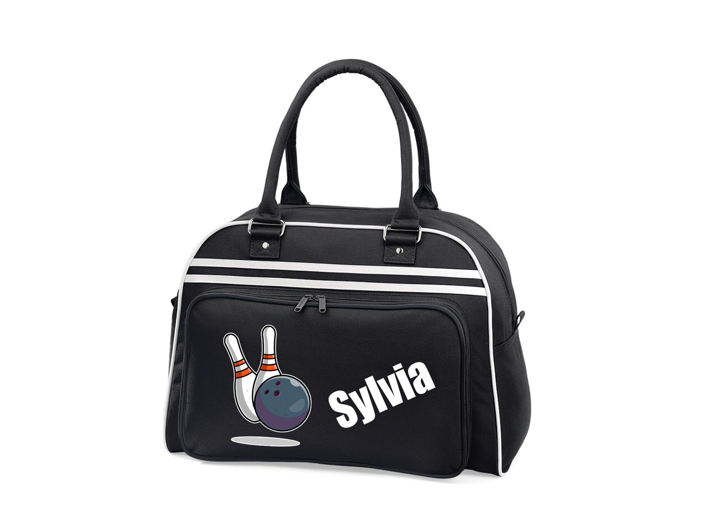 Personalised retro bowling bag with bowling illustration and custom name