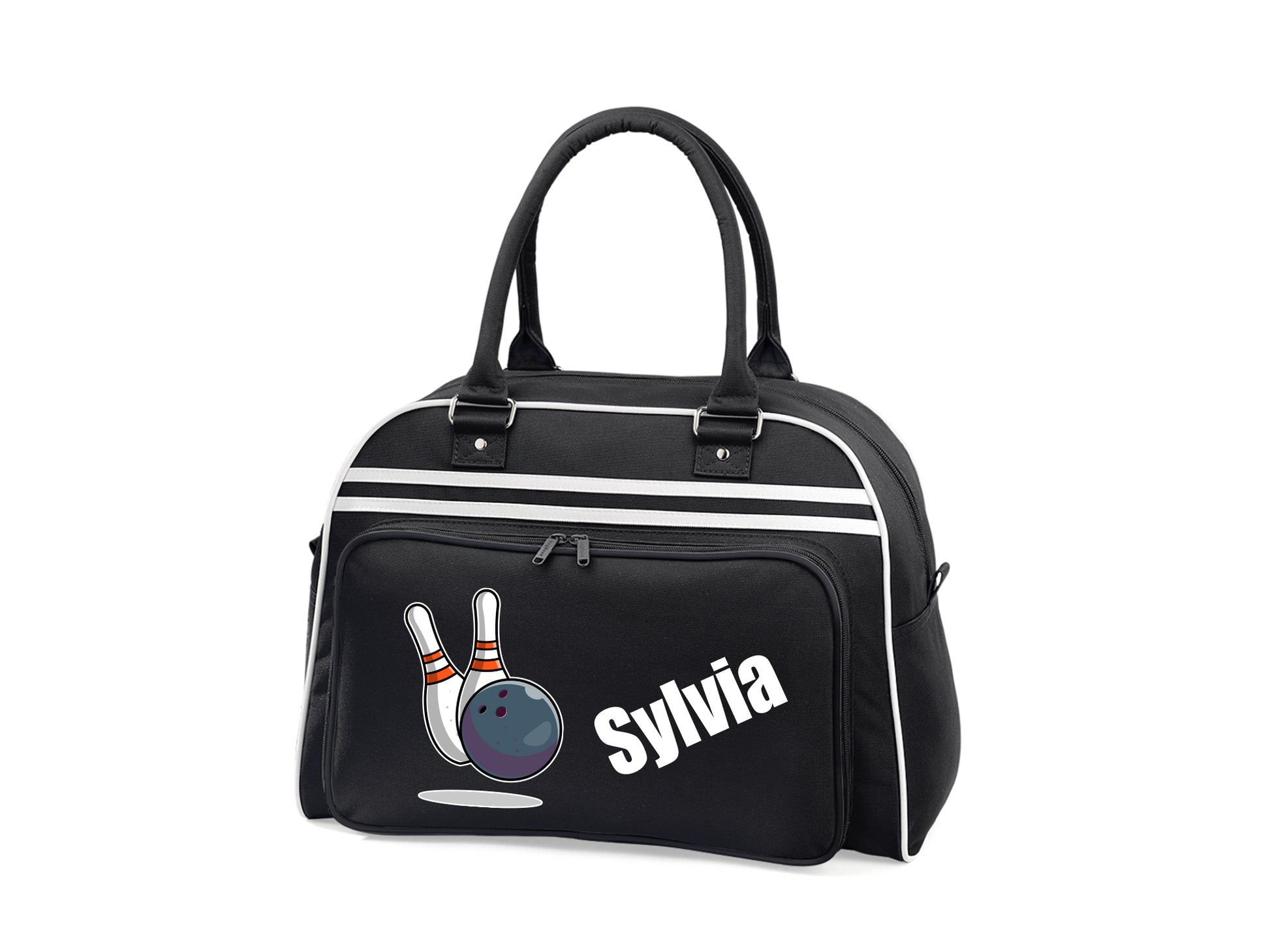 Personalised retro bowling bag with bowling illustration and custom name