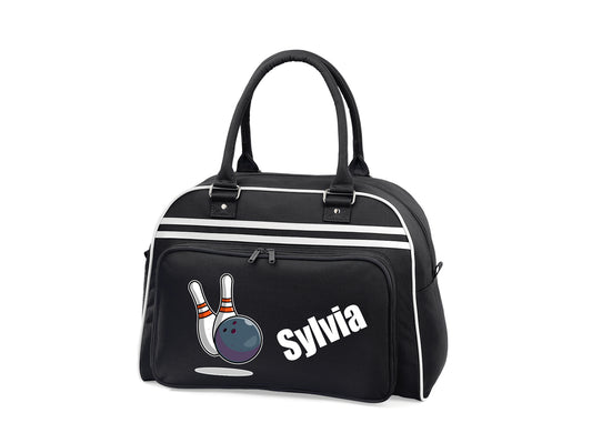 Personalised retro bowling bag with bowling illustration and custom name