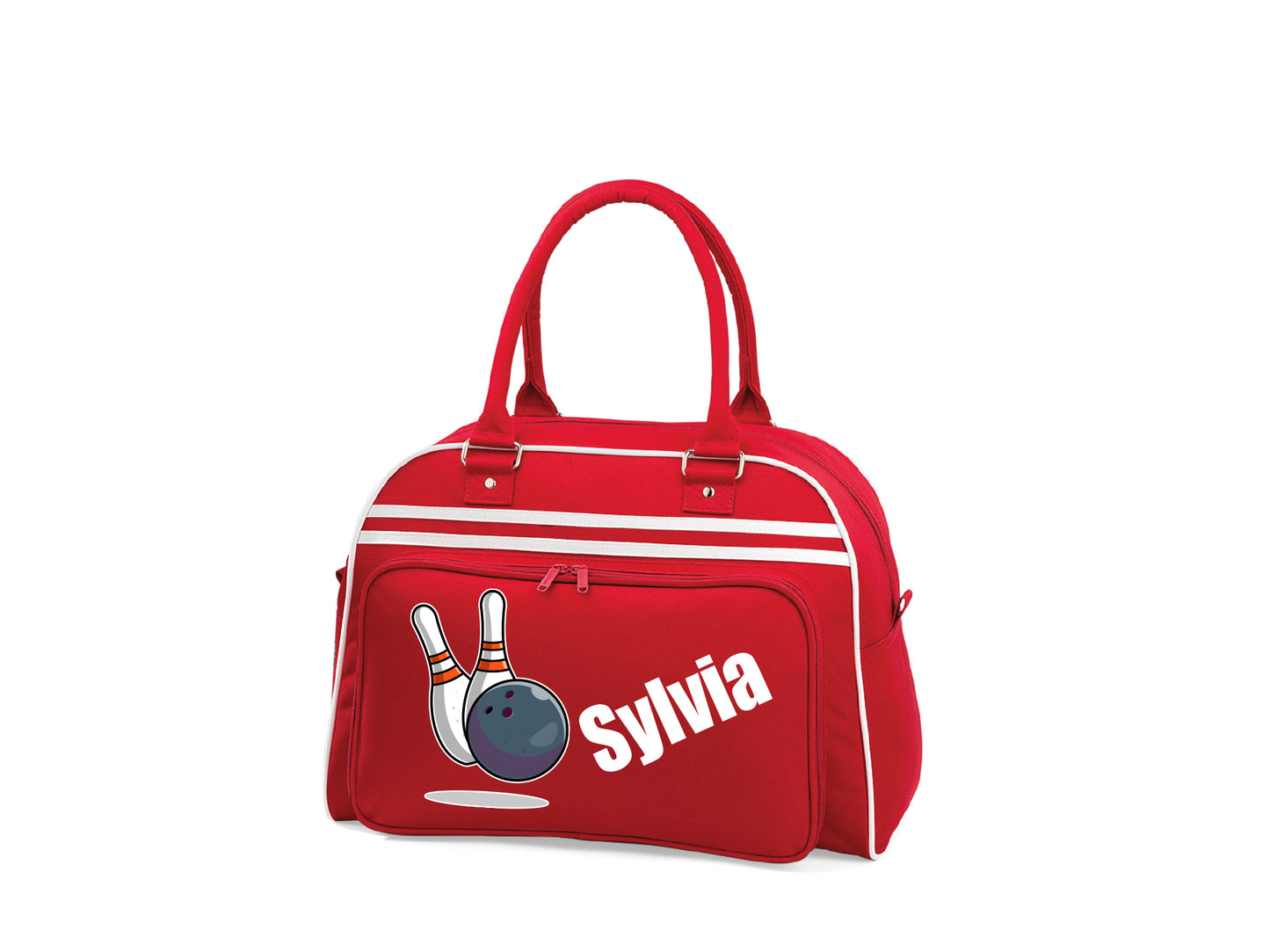Interior of illustrated retro bowling bag showing pockets and baseboard