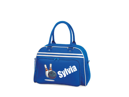 Bowling illustration detail on personalised retro bowling bag