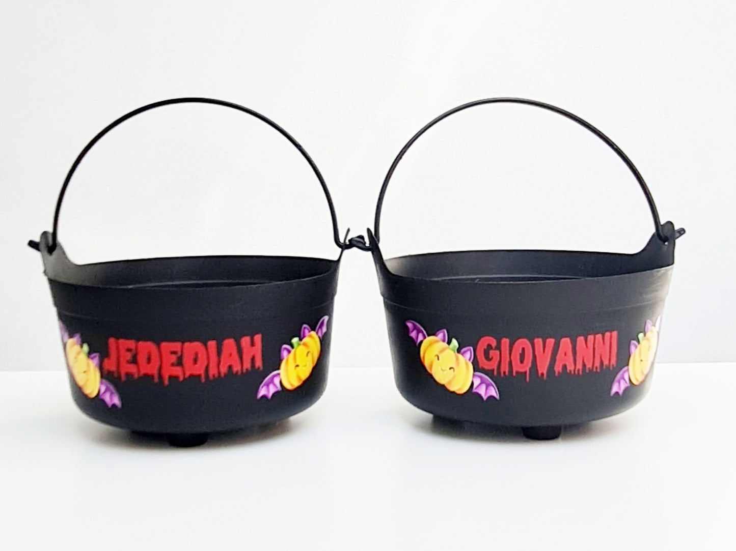 Personalised Halloween cauldron showing name personalisation detail