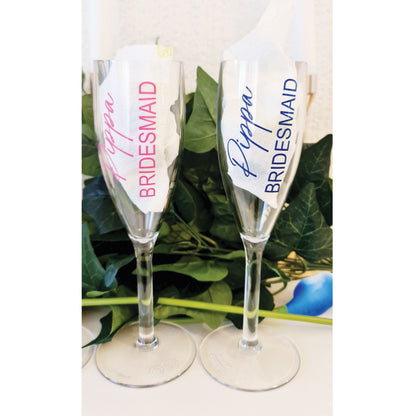 Personalised wedding champagne glass with custom bridesmaid name