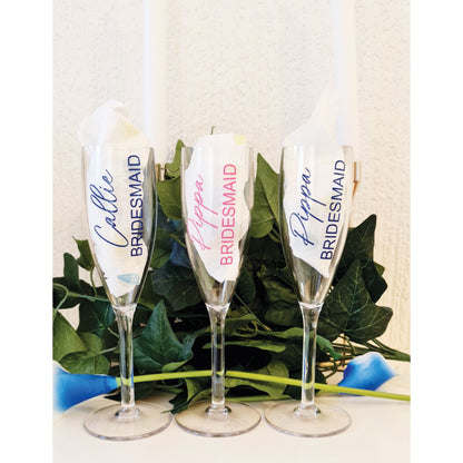 Wedding champagne flute showing name personalisation detail