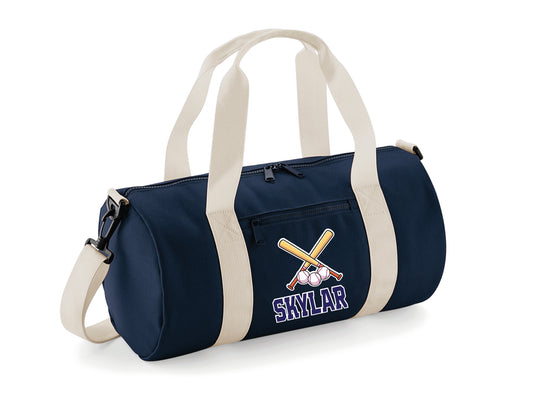 Personalised cricket kit bag with custom name and barrel design