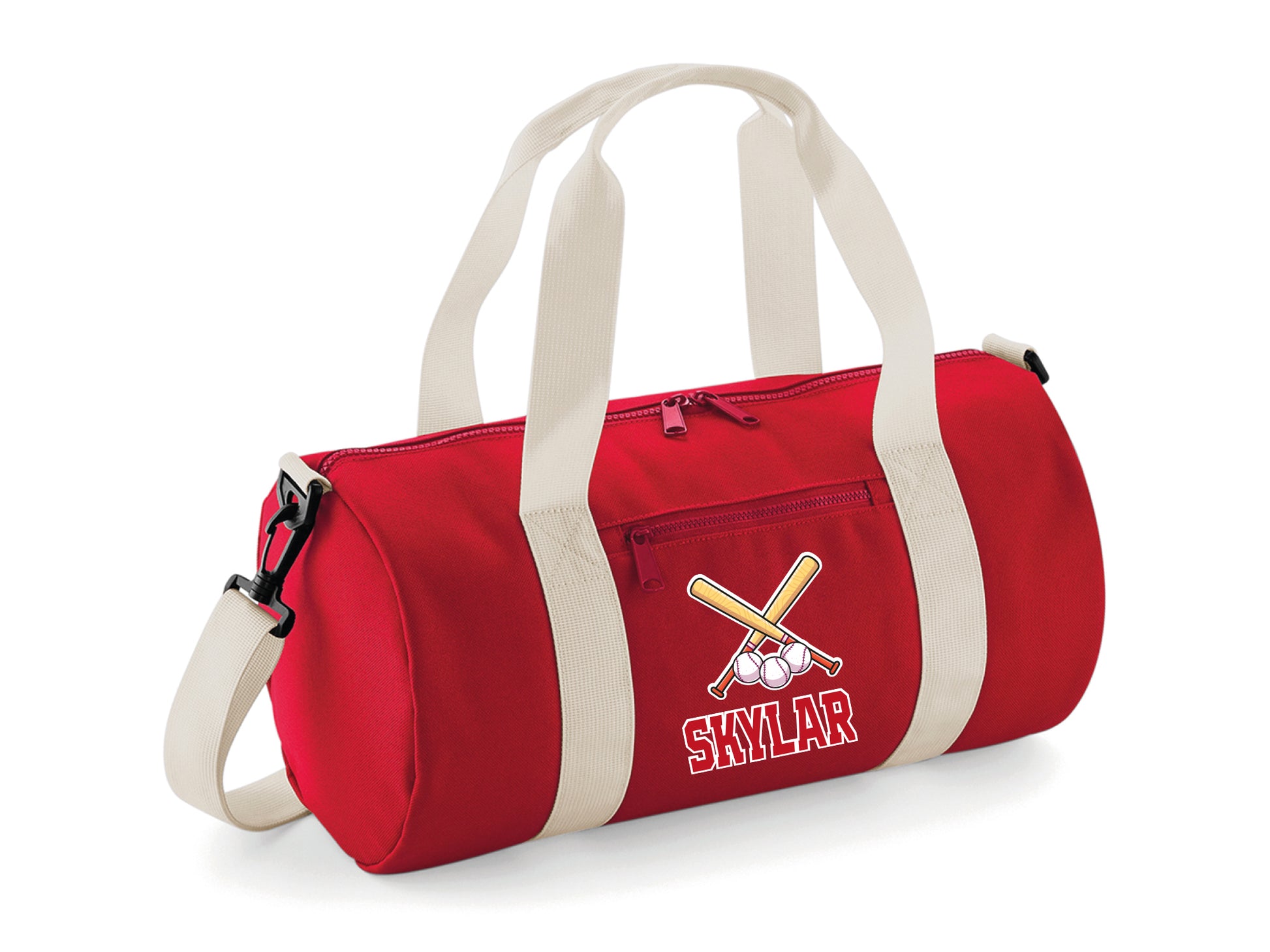 Mini and large personalised cricket kit bags shown together