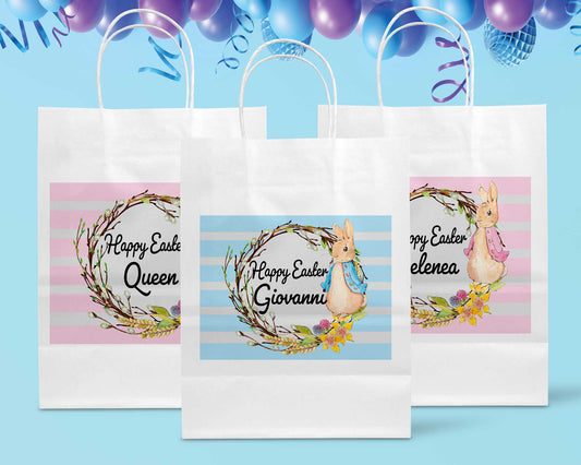 Personalised Peter Rabbit Easter gift bag with name and Happy Easter