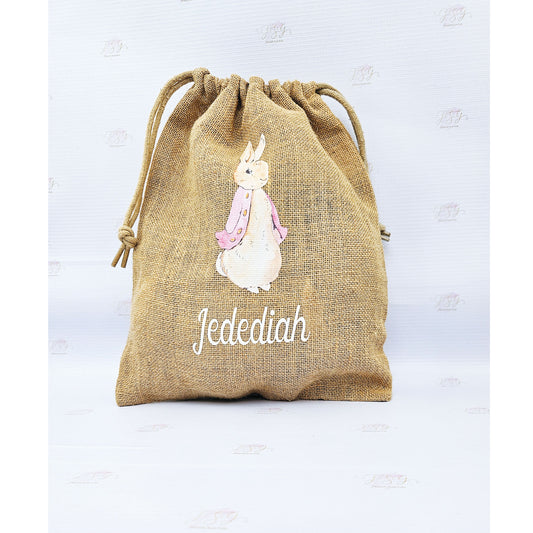 Easter egg hunt bag showing size options in jute
