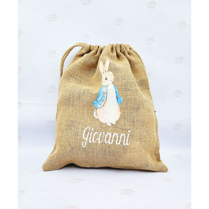 Peter Rabbit Easter jute sack in pink and blue colour options