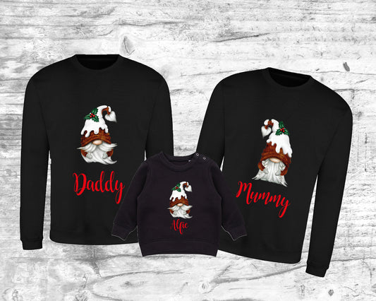 Personalised gnome Christmas jumper with male and female gnome design options