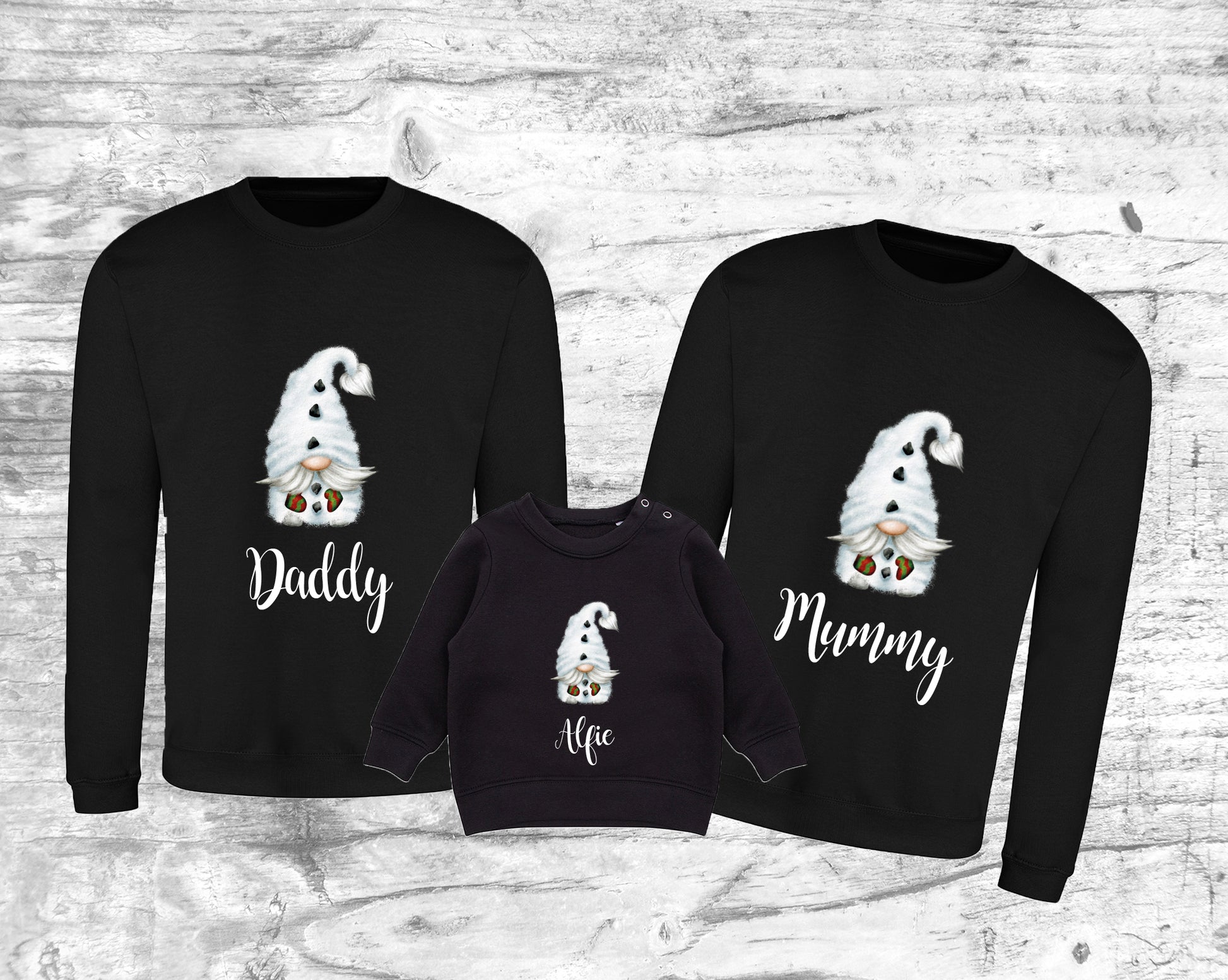 Personalised gonk Christmas jumper with festive design and custom name