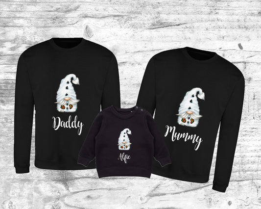 Personalised gonk Christmas jumper with festive design and custom name