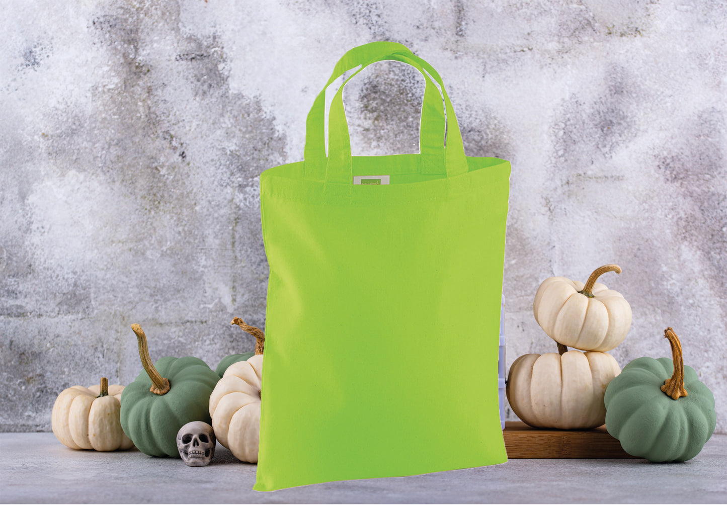 Trick or treat bag showing cotton fabric and name detail
