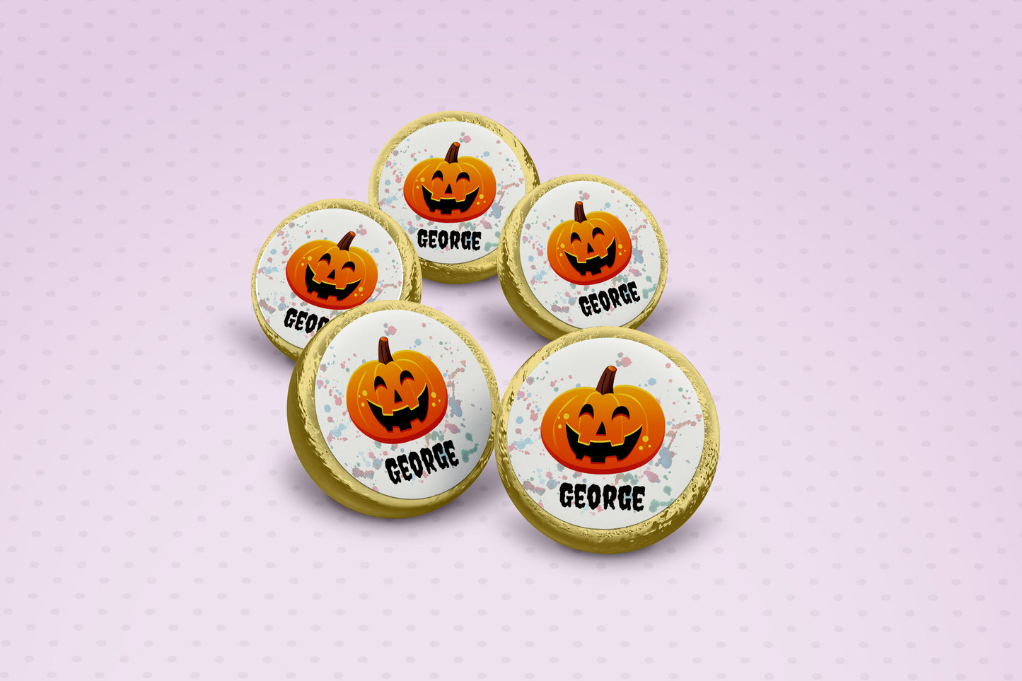 Personalised trick-or-treat chocolate coins with custom name