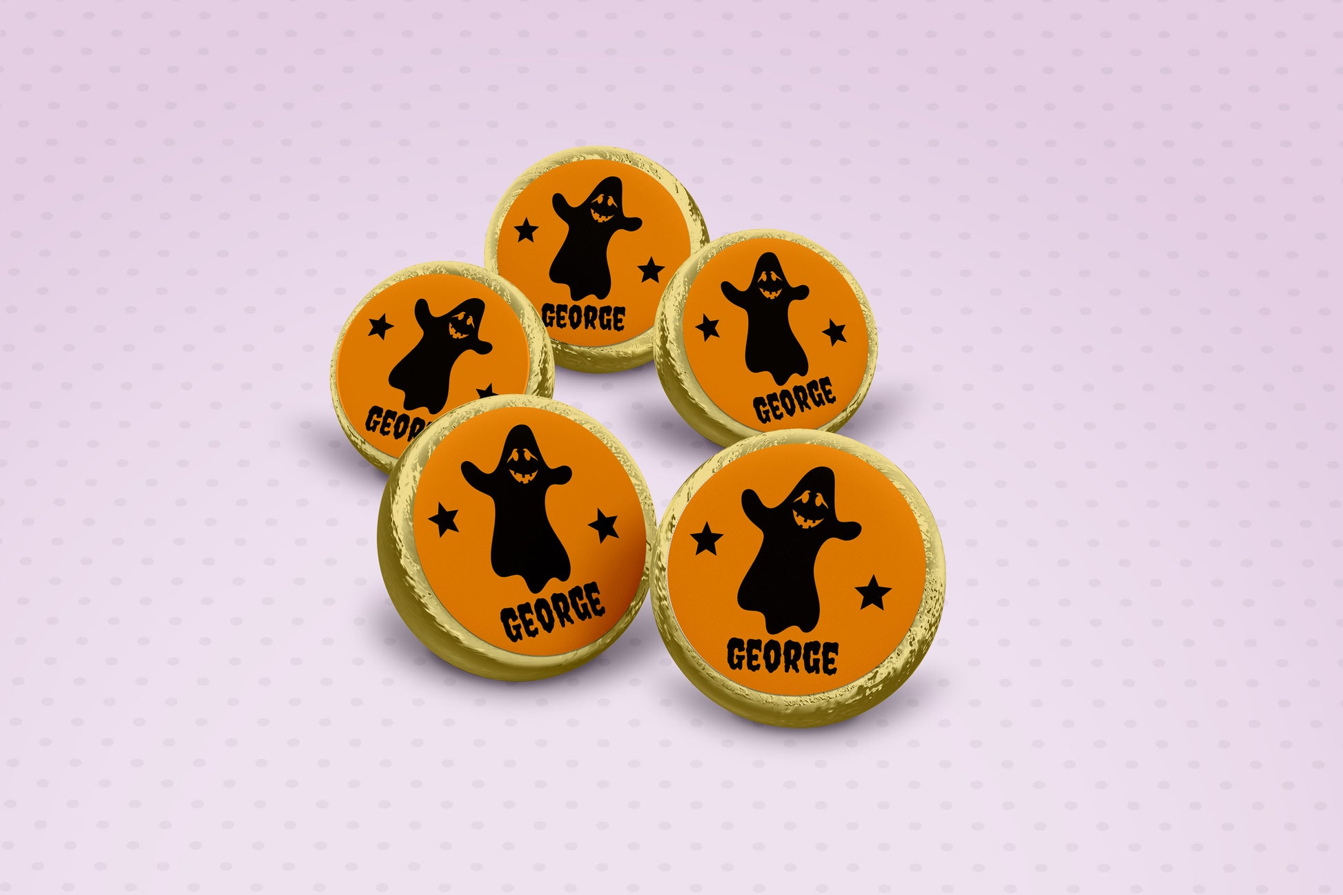 Personalised Halloween chocolate coins set of 5 in gold foil